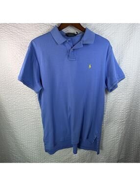 Polo Ralph Lauren Custom Fit Blue Polo Shirt with Yellow Pony - Size L